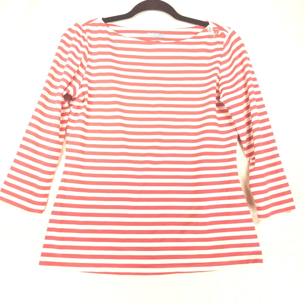 J. McLaughlin Wavesong Catalina Cloth Top Women's S Pink Striped 3/4 sleeve